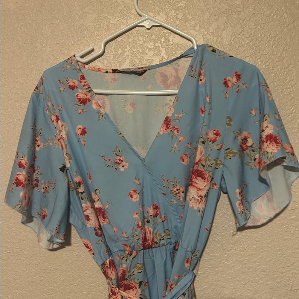 SHEIN Light Blue Floral Midi Dress